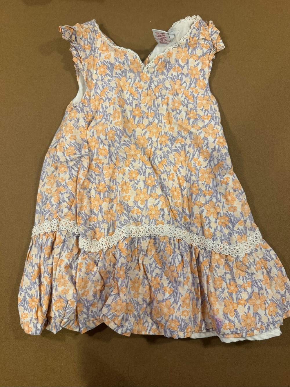 Tahari Peach & Lavender Floral Lace-Trim Dress